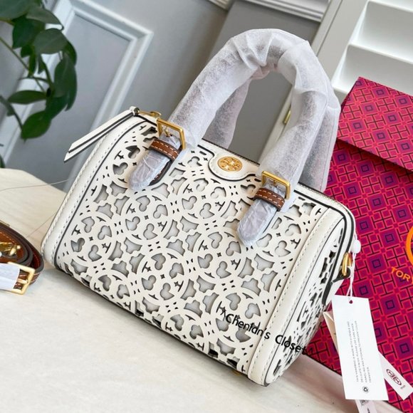 🔥NeW! $598 Tory Burch T Monogram Laser Cut Barrel Petite Bag - Picture 9 of 17